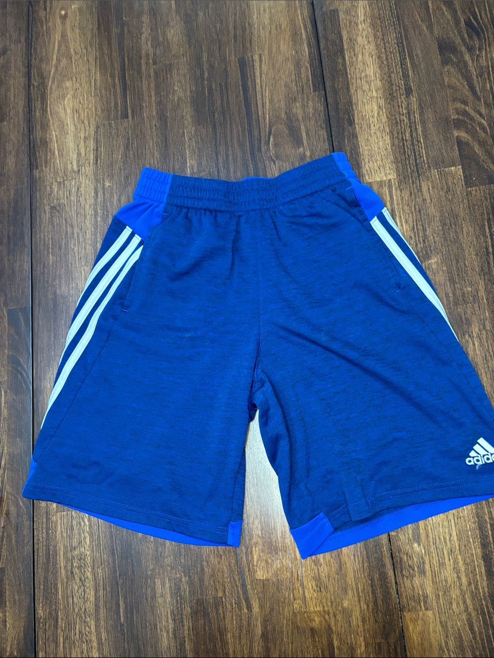 adidas Royal Blue Boys Athletic Shorts with White Stripes